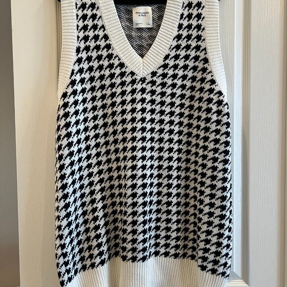 Abercrombie & Fitch Houndstooth Sweater Vest Mini Dress Size L Black and White - Picture 2 of 4